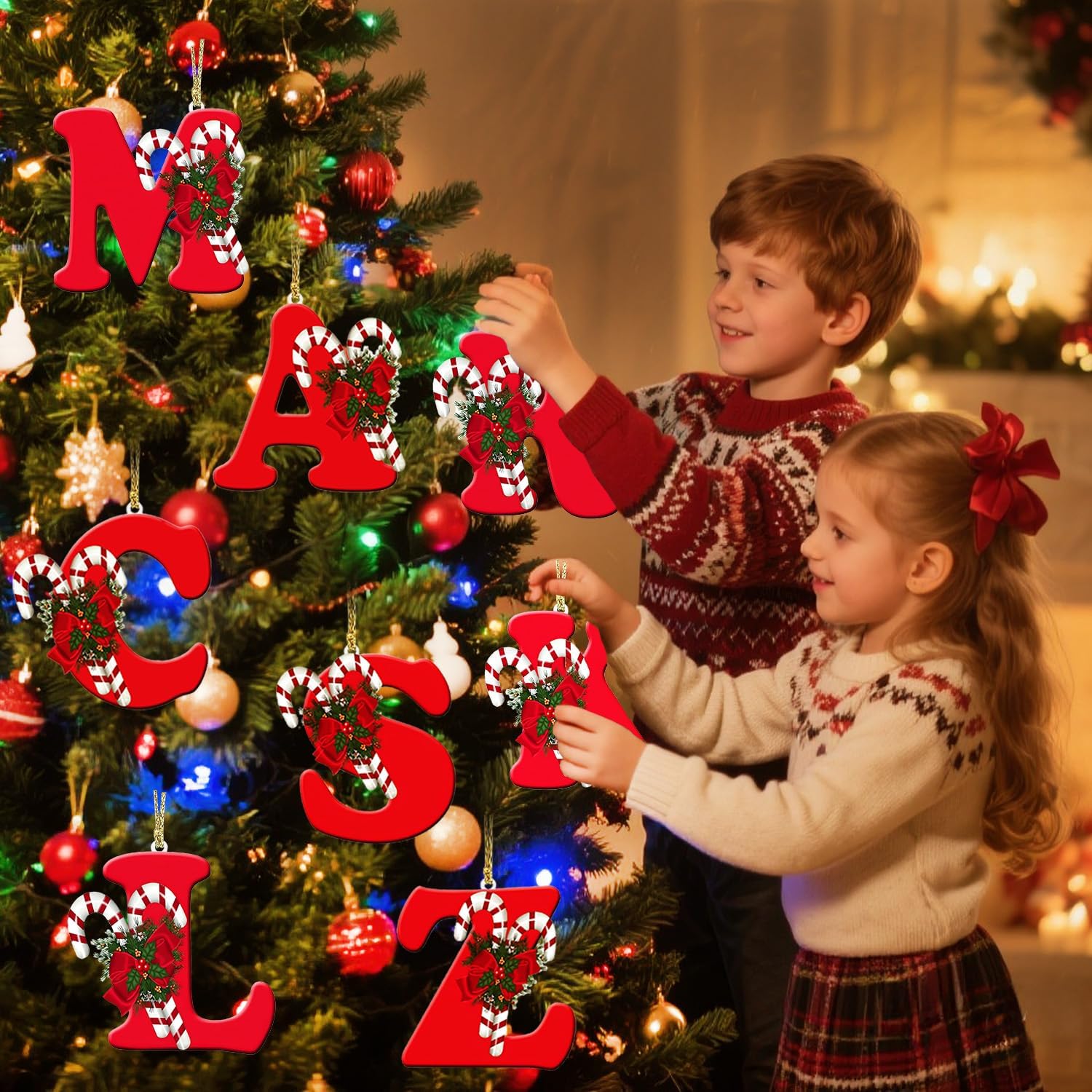 Skiennix 26 Letter Christmas Tree Ornaments - Personalized Hanging Alphabet Pendant for DIY Decor