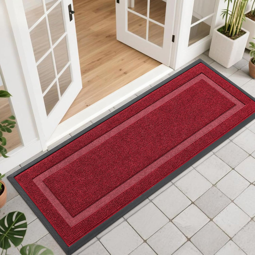 OLANLY Waterproof Front Door Mat - All-Season, Sturdy Natural Rubber, Easy Clean | 47x17, Wine Red
