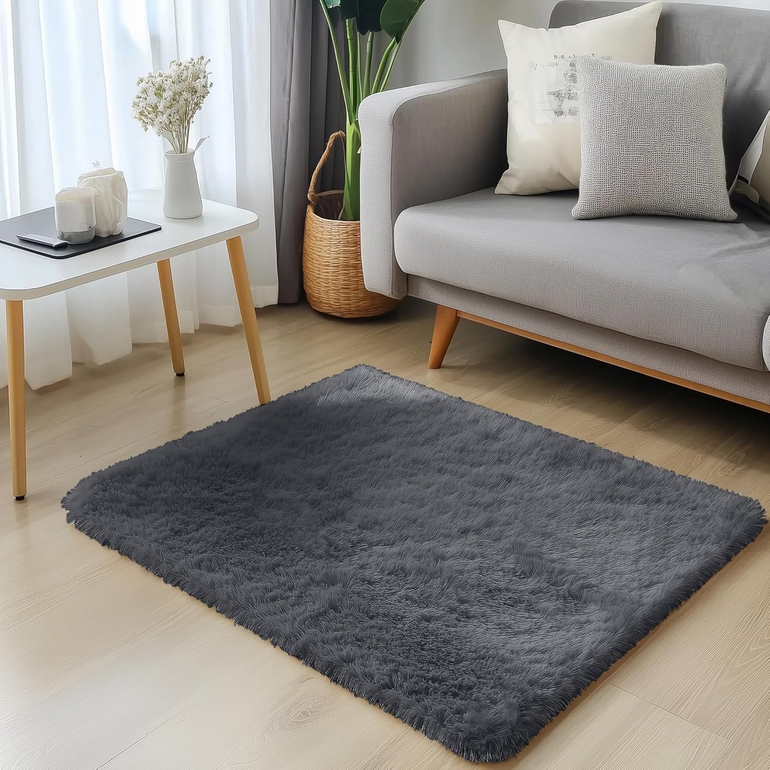OLANLY Small Bedside Rug - Soft Fluffy Shaggy Indoor Carpet for Bedroom & Nursery | Grey 2x3 ft