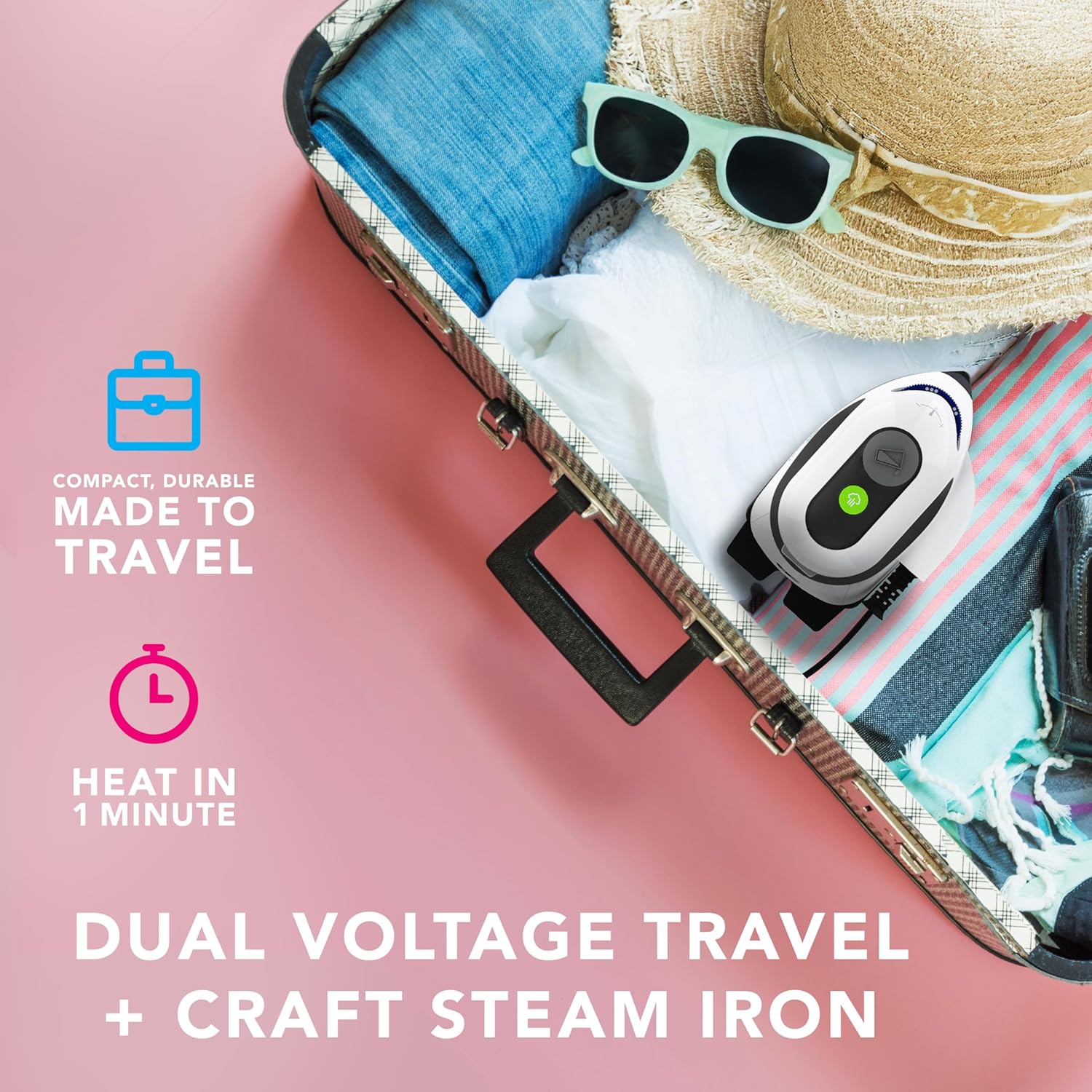 Steamfast Craft Steam Iron - Dual-Voltage, Non-Stick Sole Plate, Quick Heat, Portable & Easy to Clean | White
