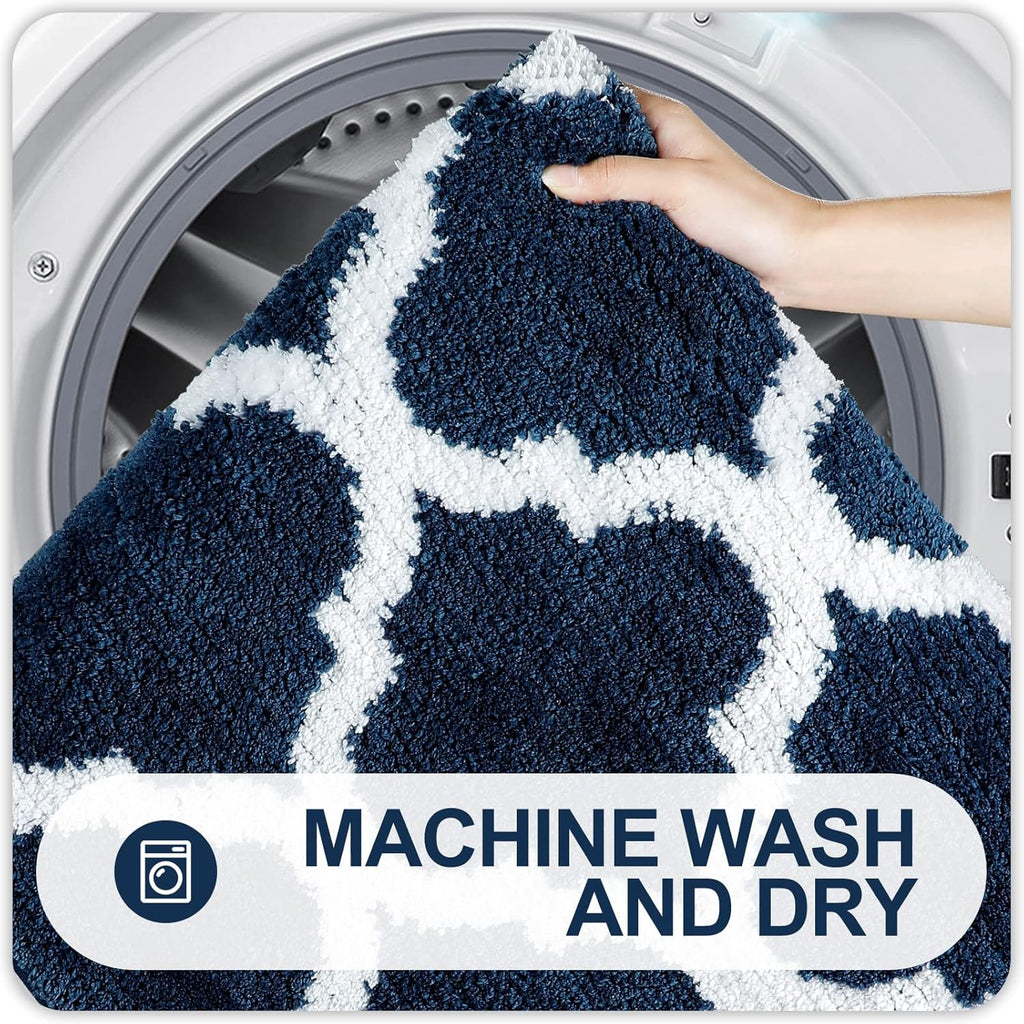 OLANLY Bathroom Rugs Set - 2-Piece Microfiber Bath Mats with Non-Slip Design | Navy, Machine Washable (30"x20"+24"x20")