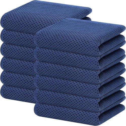 Homaxy Kitchen Dish Towels - Ultra Soft 100% Cotton Waffle Weave, Quick Drying, 13 x 28 Inches, Navy Blue, 12-Pack