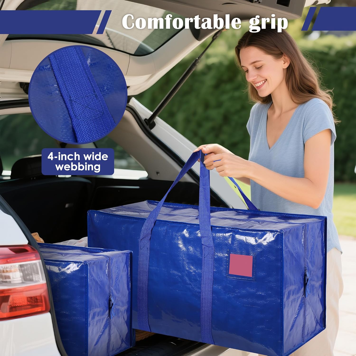 Skiennix 6 Pack Moving Bags - Extra Large 93L Waterproof Storage Totes for Home Organization | Blue