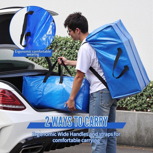 BAGAIL Heavy Duty Moving Bags - Extra Large Storage Totes with Strong Handles | 4 Pack in Blue