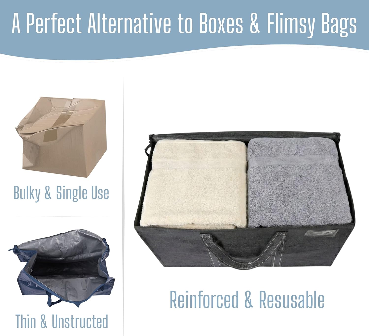 VENO Heavy Duty Moving Bags - Extra Large Reusable Storage Solution with Reinforced Handles & Strong Zippers | 8 Pack