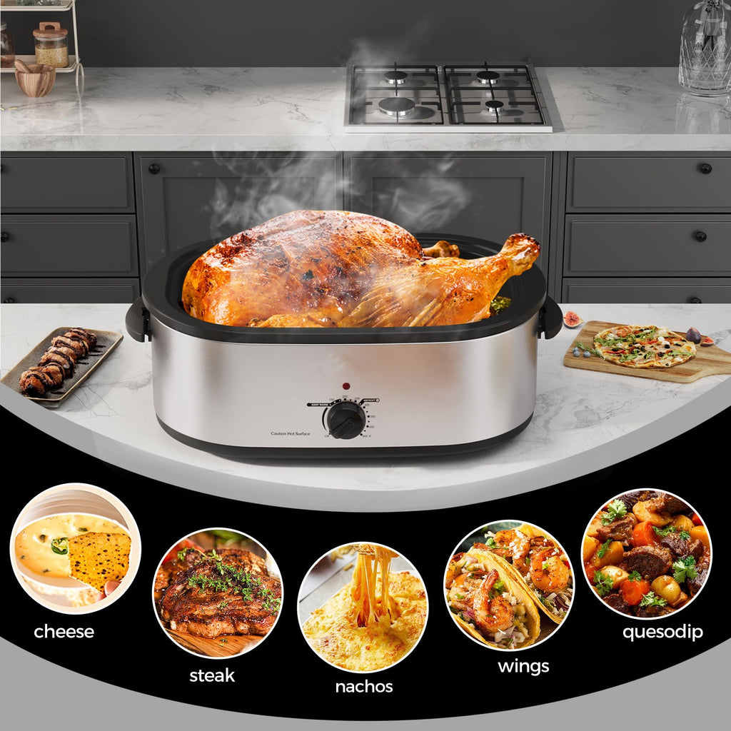 Roaster Oven 22 Quart Electric, Turkey Roaster with Self-Basting Lid Design, Large Stainless Steel Electric Turkey Roaster Oven Fits Turkeys Up to 26LB
