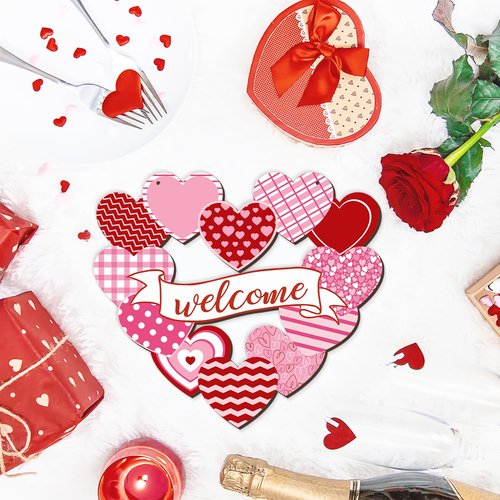 Arosche Valentines Day Decorations St Patricks Day Decorations Reversible Wooden Hanging Door Sign Double Sided Wreath Love Heart Shamrocks Welcome Door Sign for Tree, Door, Wall, Party Supplies