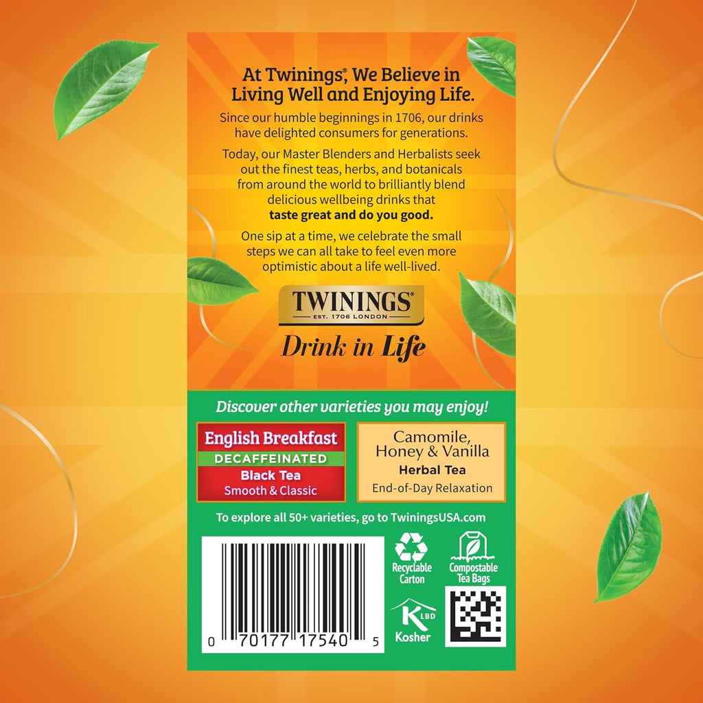 Twinings Decaffeinated Irish Breakfast Black Tea - Flavorful & Robust | 120 Individually Wrapped Bags