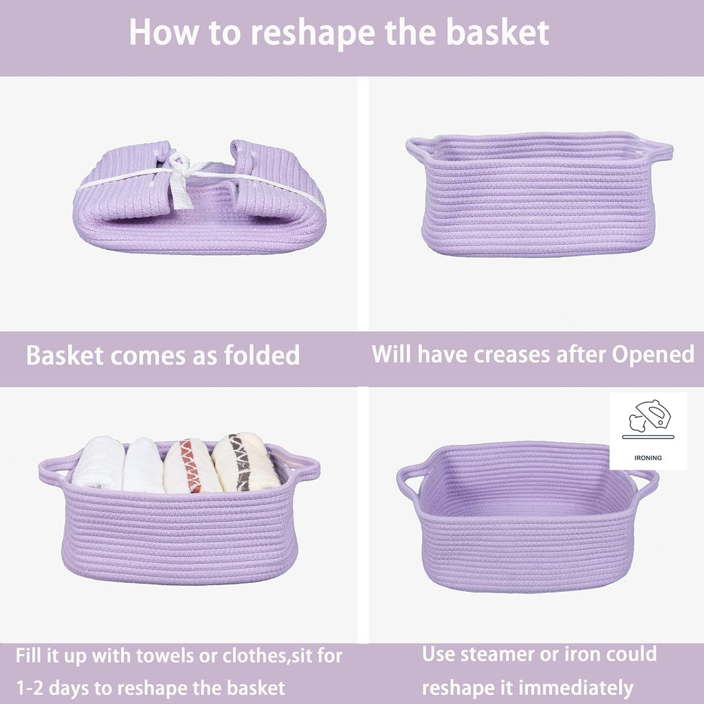 XUANGUO Woven Cotton Rope Storage Basket - Decorative Organizer for Pets & Nursery | Light Purple