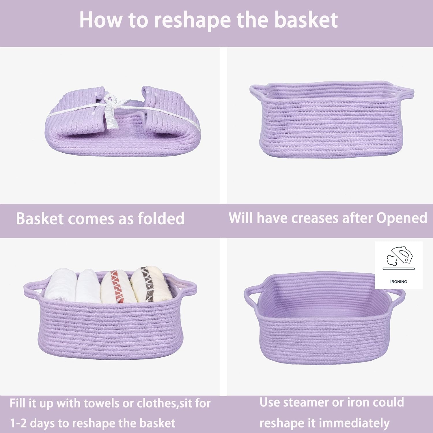 XUANGUO Woven Cotton Rope Storage Basket - Decorative Organizer for Pets & Nursery | Light Purple