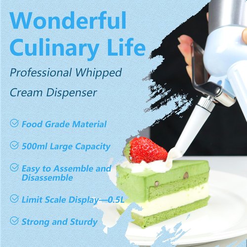 NATUREKIT Professional Whipped Cream Dispenser,Aluminum Body 1-Pint / 500 ml,Cream Maker with 3 Plastic Decorating Tips and 1 Cleaning Brush