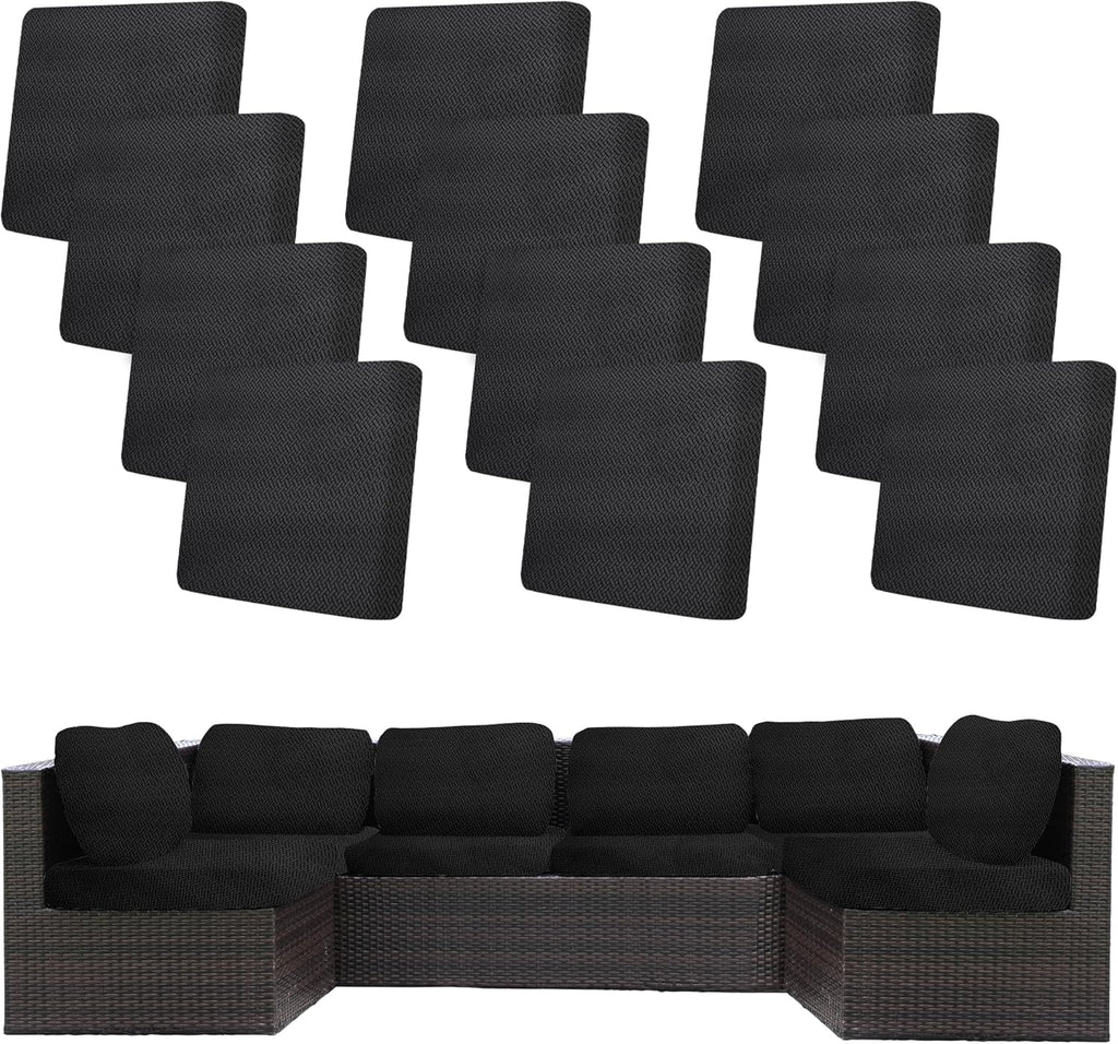 Skiennix 12-Piece Stretch Patio Cushion Covers - Washable & Reusable Outdoor Furniture Protectors | Black
