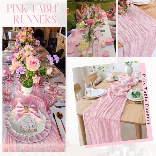 18 Pack Light Pink Cheesecloth Table Runner 21x120 Inch Boho Gauze Table Runners Rustic Pink Table Runner for Wedding Birthday Party Baby Shower Centerpiece Home Decorations(18pack Light Pink)