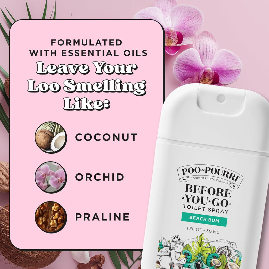 Poo-Pourri Pocket Toilet Spray - Beach Bum Scent | Travel Essential, 1 Fl Oz, TSA Approved, Up to 50 Uses