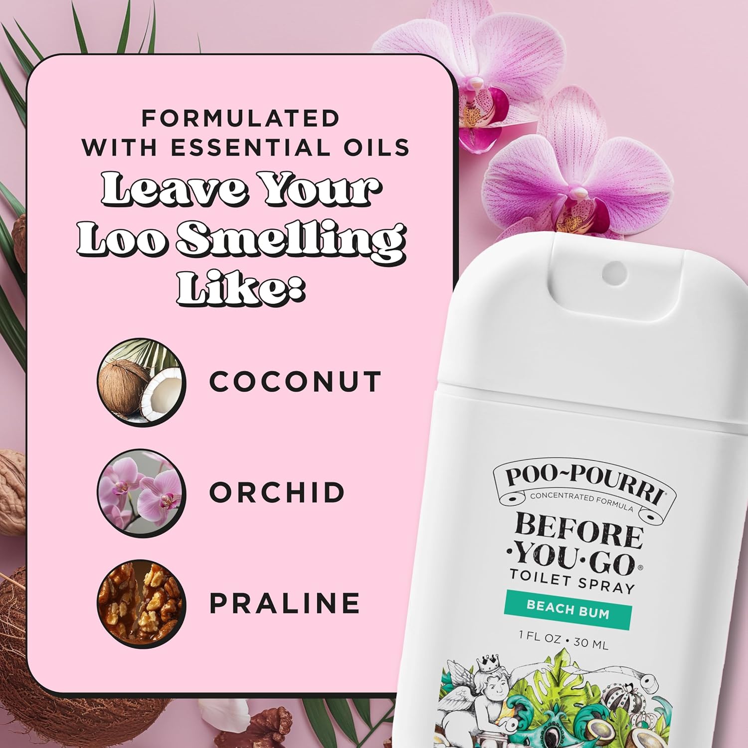 Poo-Pourri Pocket Toilet Spray - Beach Bum Scent | Travel Essential, 1 Fl Oz, TSA Approved, Up to 50 Uses