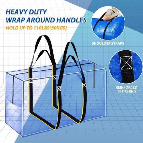 57 Gallon Extra Large Storage Bags by [Brand Name] - Heavy Duty Jumbo Moving Totes | Foldable Duffle for Travel & Christmas Tree - 2 Pack