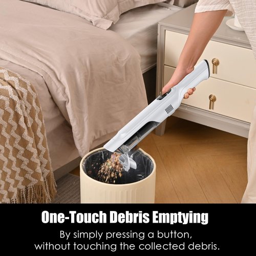 PROMOMO Handheld Vacuum Cordless, Lightweight 1.4lb with Powerful Suction, Charging Dock, Single Touch Empty and Detachable Dust Cup (Creamy White)