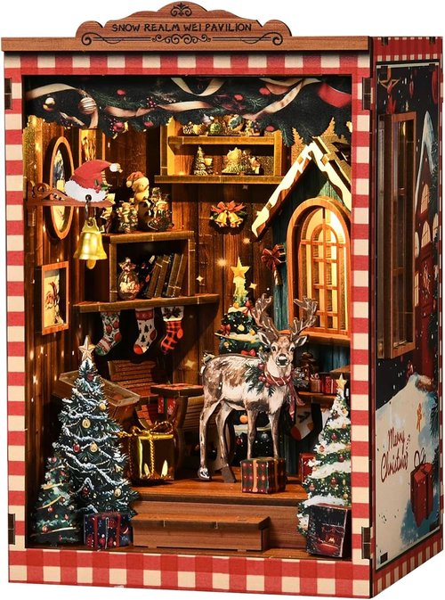 KERNOWO DIY 3D Wooden Book Nook Kit - Miniature Snow Pavilion for Bookshelf Decor | Perfect Gift for Book Lovers