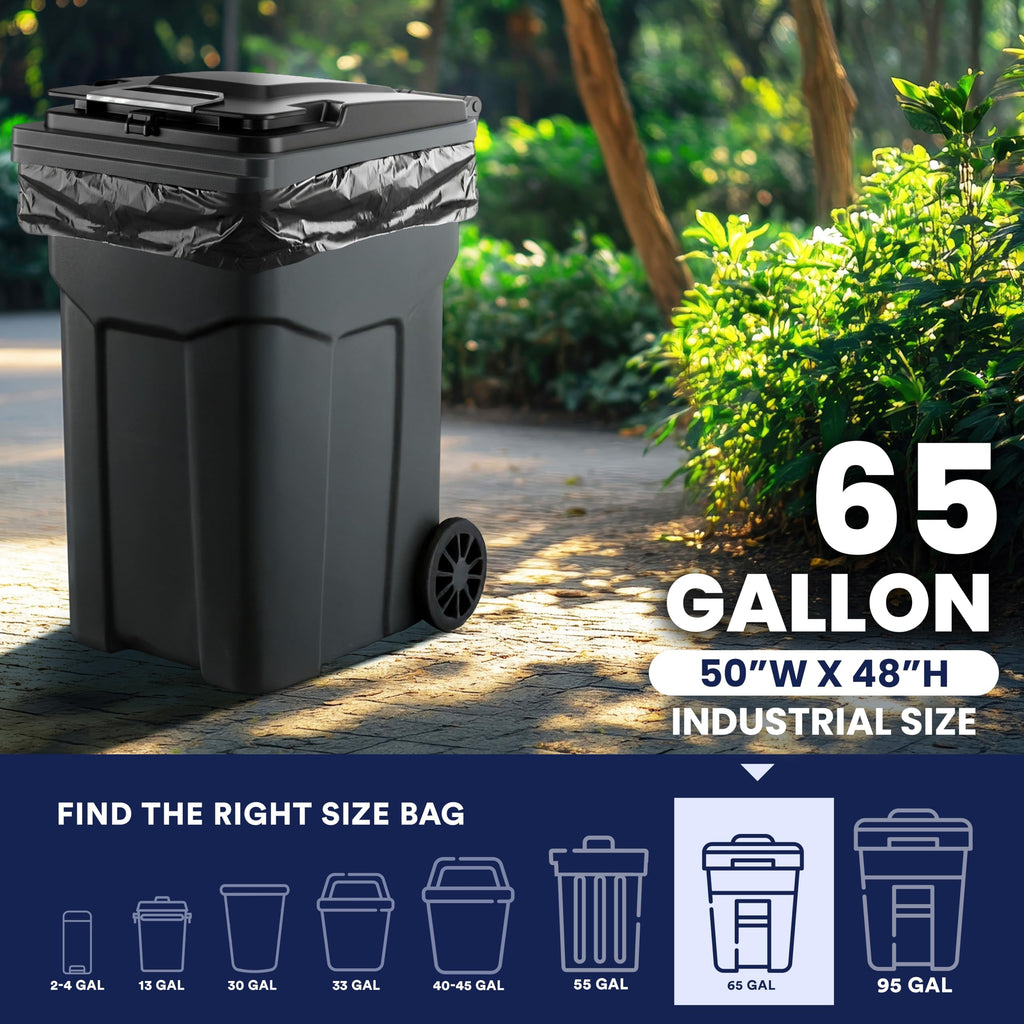 Plasticplace 65 Gallon Trash Bags │ 2.7 Mil │ Black Heavy Duty Garbage Can Liners │ 50” x 48” (25 Count) (W65LDB225A)