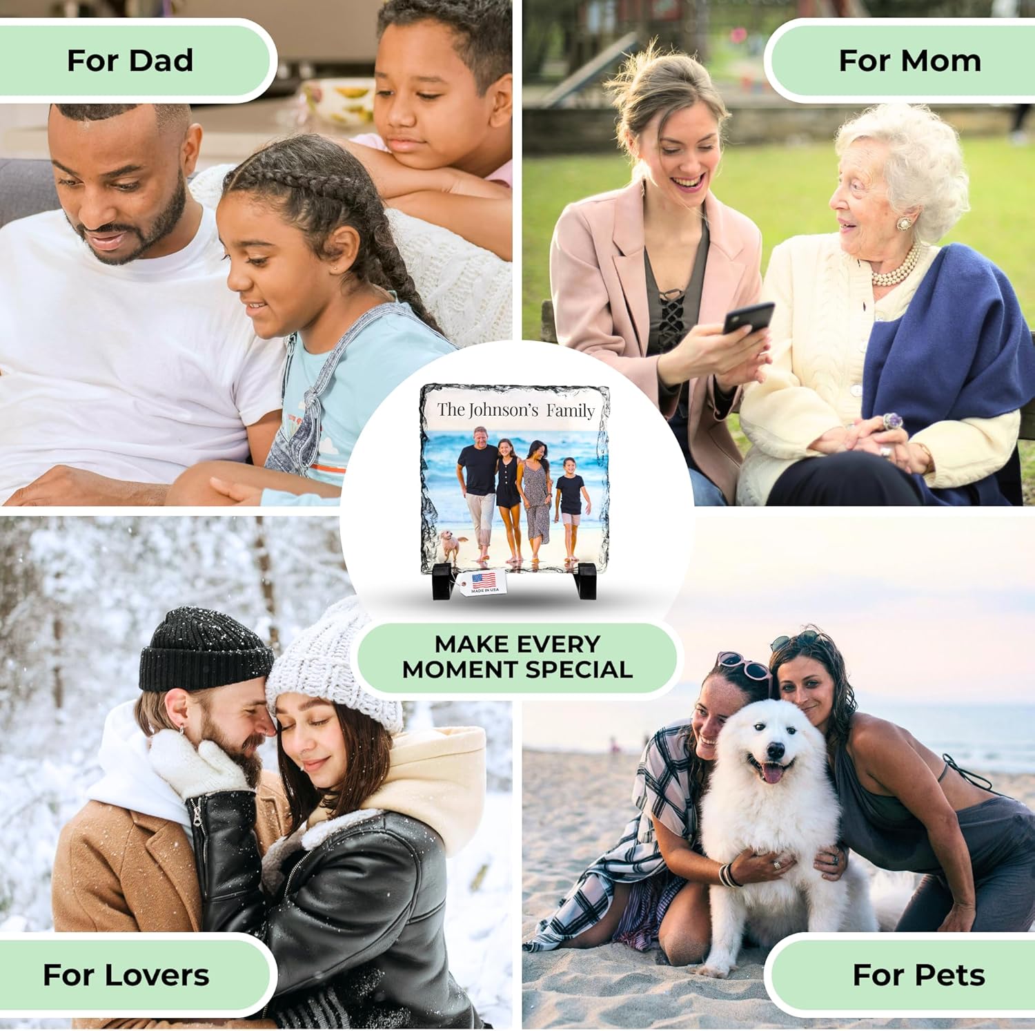 Skiennix Personalized Photo Rock Slate Frame - Custom Stone Plaque for Memorable Gifts | Ideal for Weddings, Birthdays, and Memorials