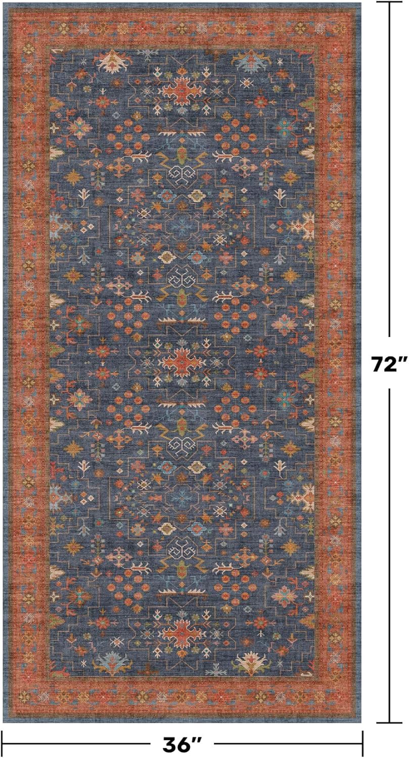Skiennix Washable Kitchen Rug - Stain Resistant Non-Slip Mat for Indoor Entryway | 3x6 Navy Blue