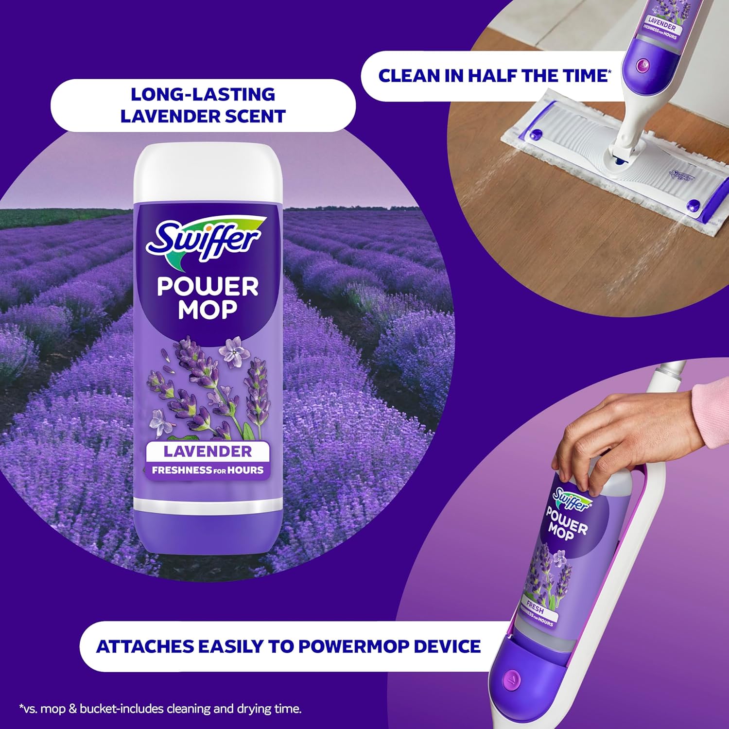 Swiffer PowerMop Floor Cleaning Solution - Lavender Scent, Triple Pack for Effortless Cleaning