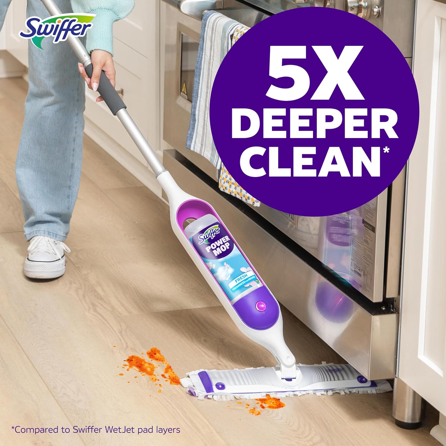 Swiffer PowerMop Multi-Surface Mop Kit - Effortless Floor Cleaning with Fresh Scent | Includes PowerMop, 2 Pads & Solution