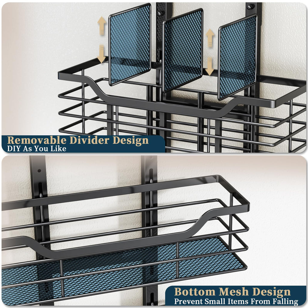 Consumest 6-Tier Hair Tool Organizer - Hair Dryer Holder Over The Door/Wall Mounted DIY Adjustable Shelf Bathroom Door Organizer with Hook for Curling Iron/Blow Dryer/Straightener Black