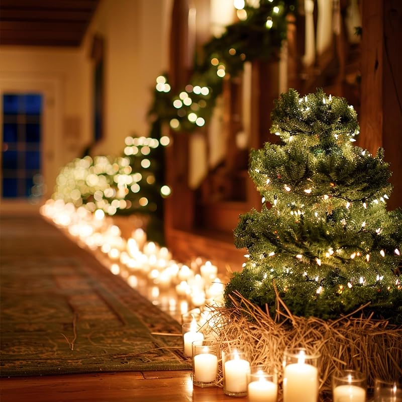 Warm White 30ft Pre-Lit Christmas Garland with 100 LEDs, 8 Modes, Indoor/Outdoor