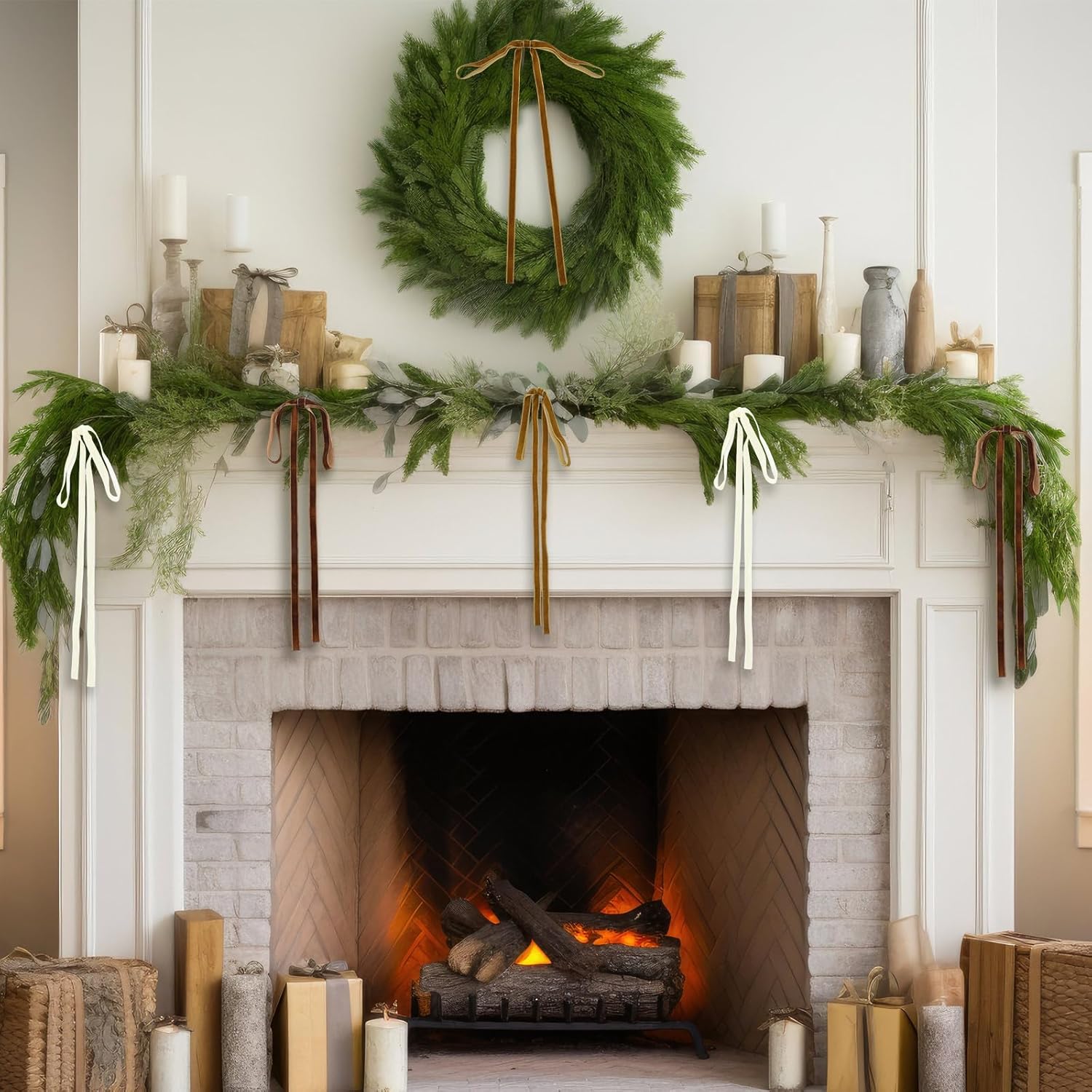 Skiennix 24 Pcs Velvet Bows - Vintage Ribbon Bows for Christmas Tree & Crafts | 9x13 Inch, Brown, Khaki, Beige