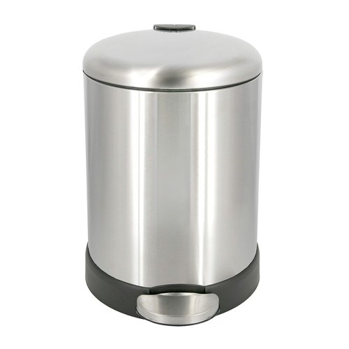 Glad Small Trash Can, 1.2 Gallon | Round Stainless Steel Garbage Bin with Soft Close Lid & Step Foot Pedal | Metal Waste Basket with Removable Inner Bucket, Stainless, 8 x 9.5 x 12 inches