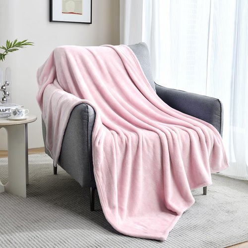 SOCHOW Flannel Fleece Blanket Throw Size, All Season Lightweight Super Soft Cozy Blanket for Bed or Couch, Light Pink, 50x60 inches