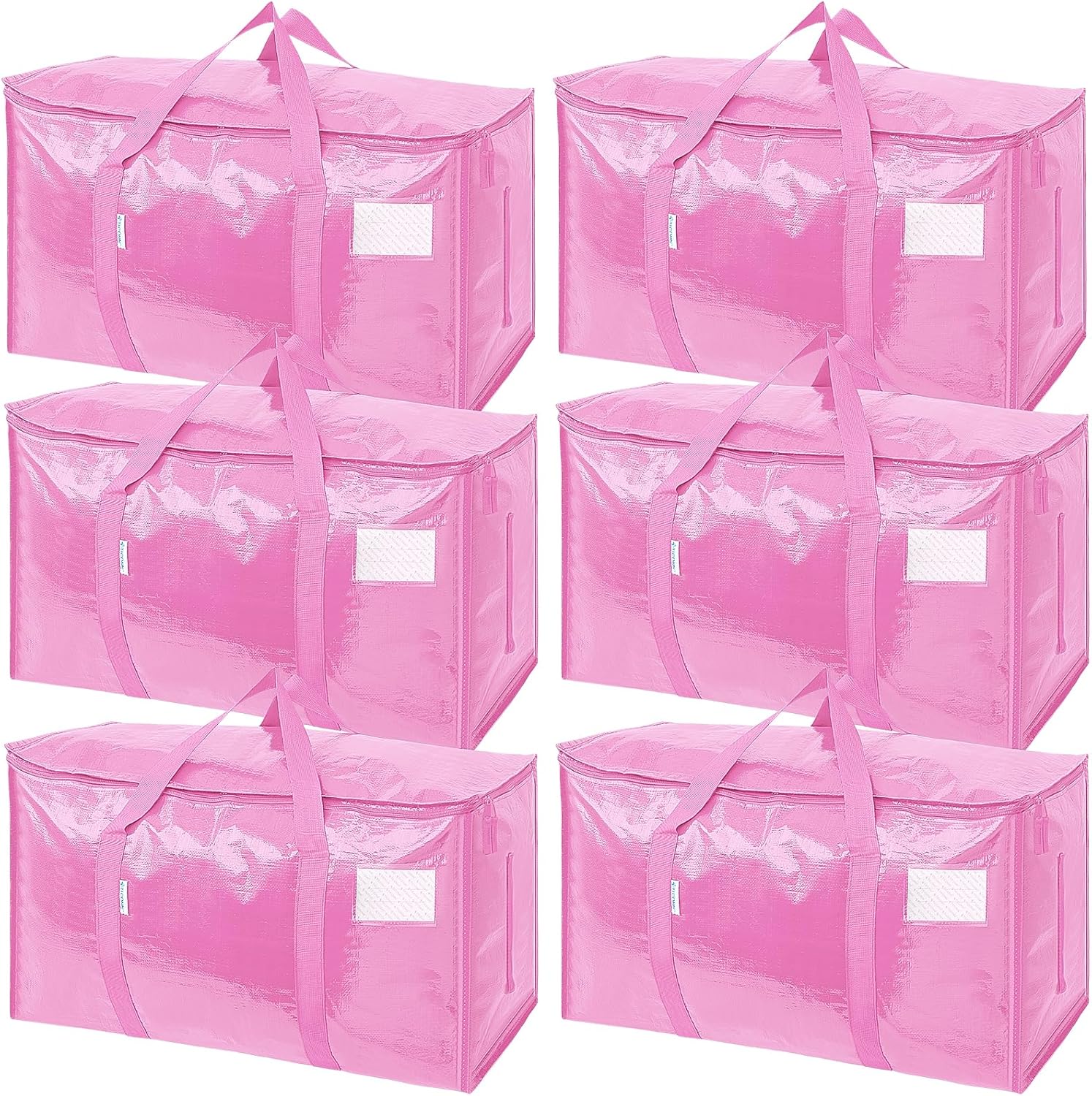 TICONN Extra Large Moving Bags - Heavy Duty Storage with Zippers & Handles | 6 Pack, Pink