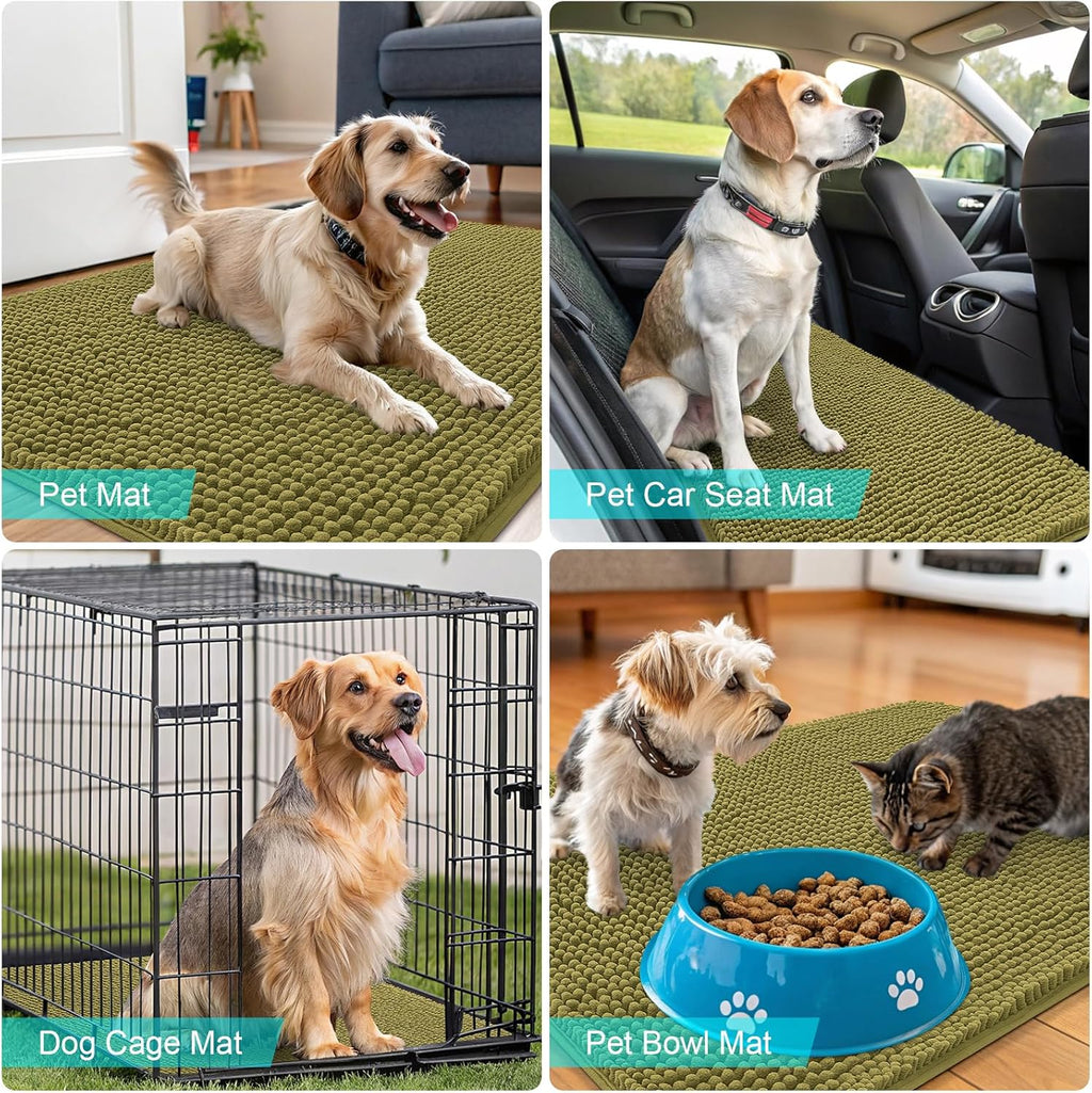 OLANLY Dog Door Mat - Absorbent Non-Slip Washable Doormat for Muddy Paws | 48x30, Quick Dry Chenille, Willow Green
