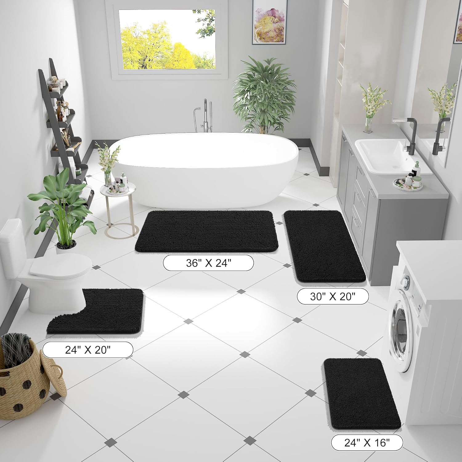 OLANLY Bathroom Rugs - Extra Soft Absorbent Chenille Mats | 36x24, Quick Dry, Machine Washable, Black