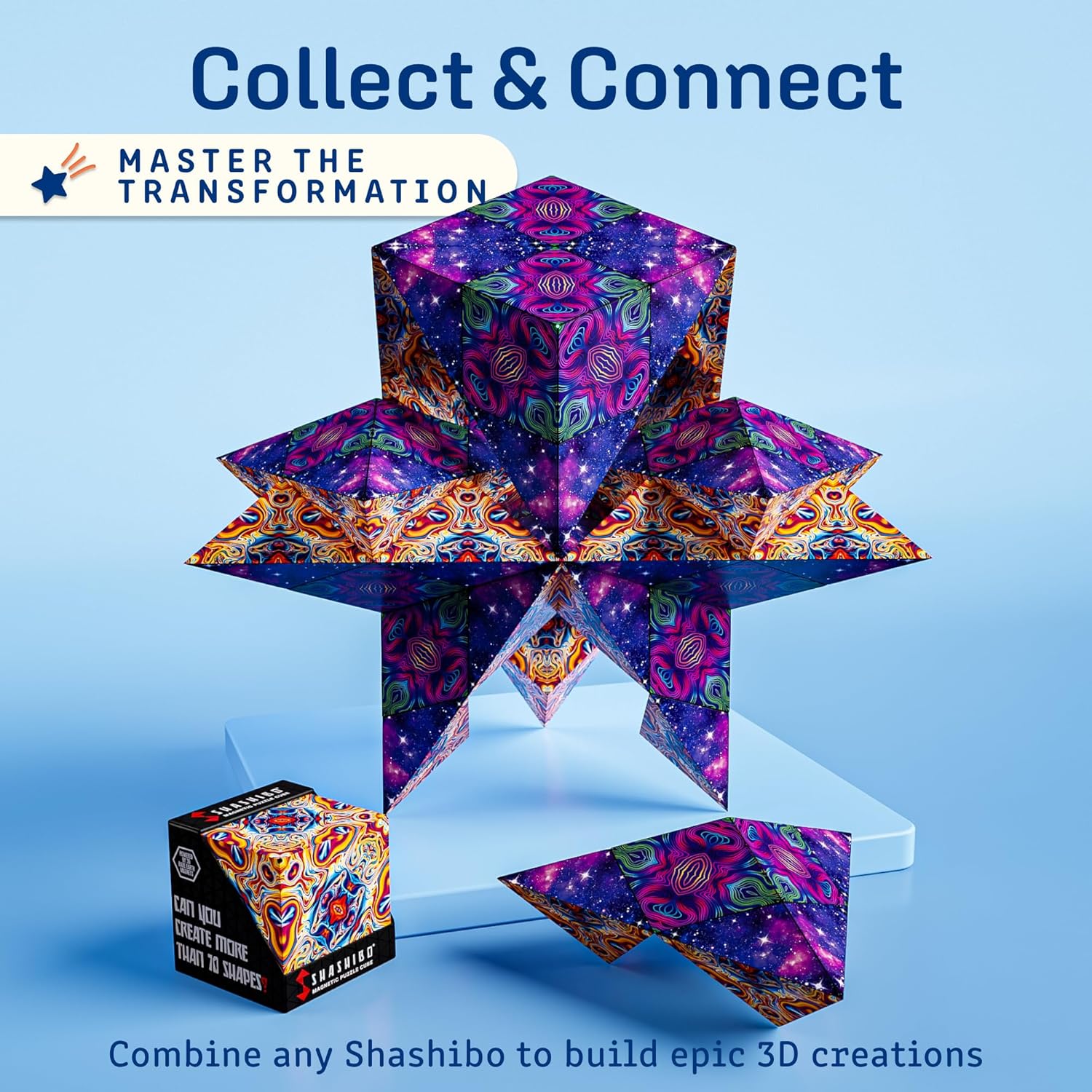 Shashibo Shape Shifting Box - Award-Winning STEM Fidget Toy with Ultra-Strong Magnets | Transforms Into 100+ Shapes - Perfect Sensory Gift for All Ages (Spaced Out)
