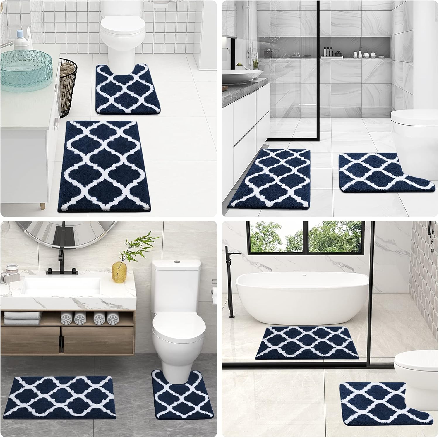 OLANLY Bathroom Rugs Set - 2-Piece Microfiber Bath Mats with Non-Slip Design | Navy, Machine Washable (30"x20"+24"x20")