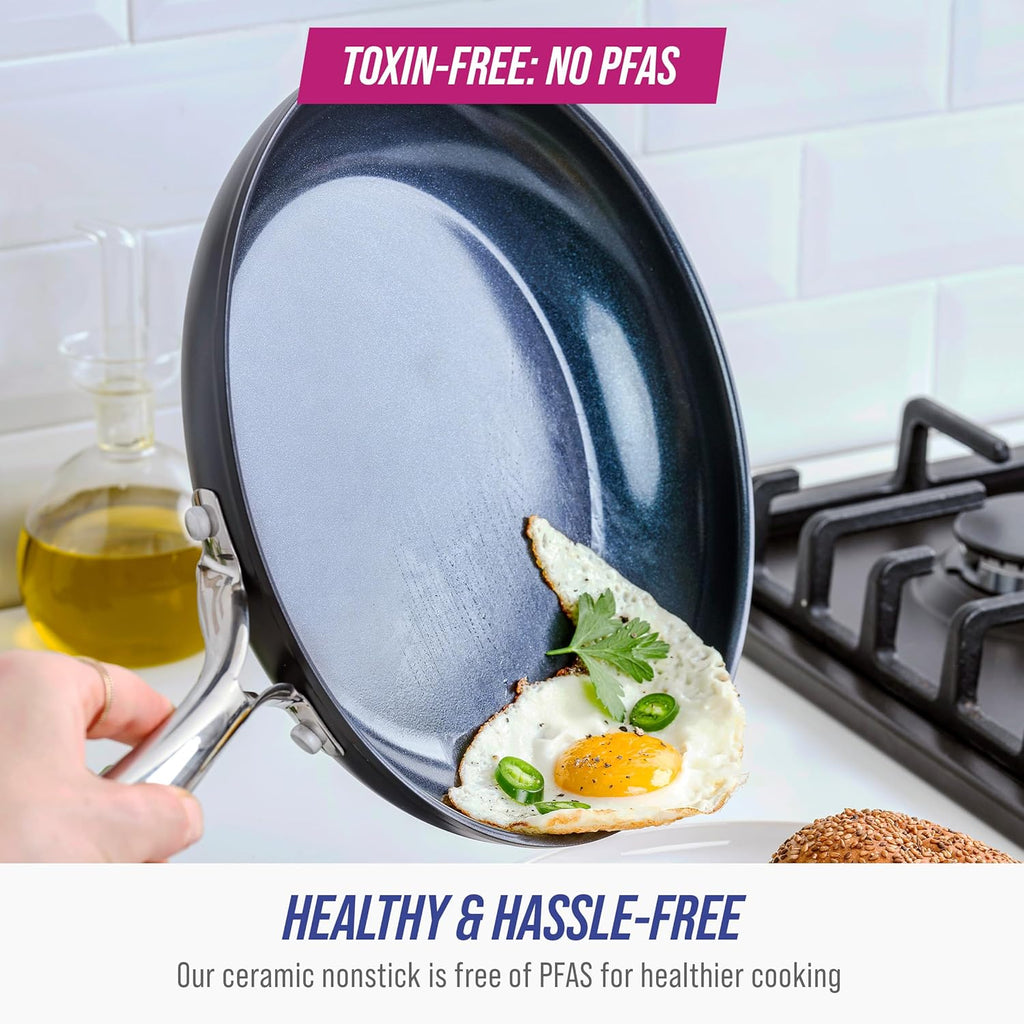 Blue Diamond Cookware Nonstick Frying Pan Skillet Set - 10" & 12" | PFAS-Free, Dishwasher & Oven Safe, Grey