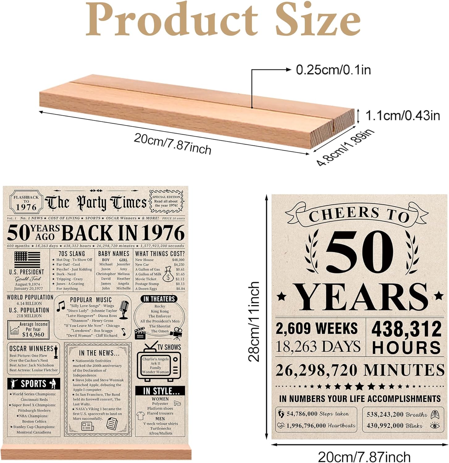 Trgowaul 50th Birthday Decorations - Vintage 1976 Acrylic Table Sign with Stand | Unique Anniversary Gift