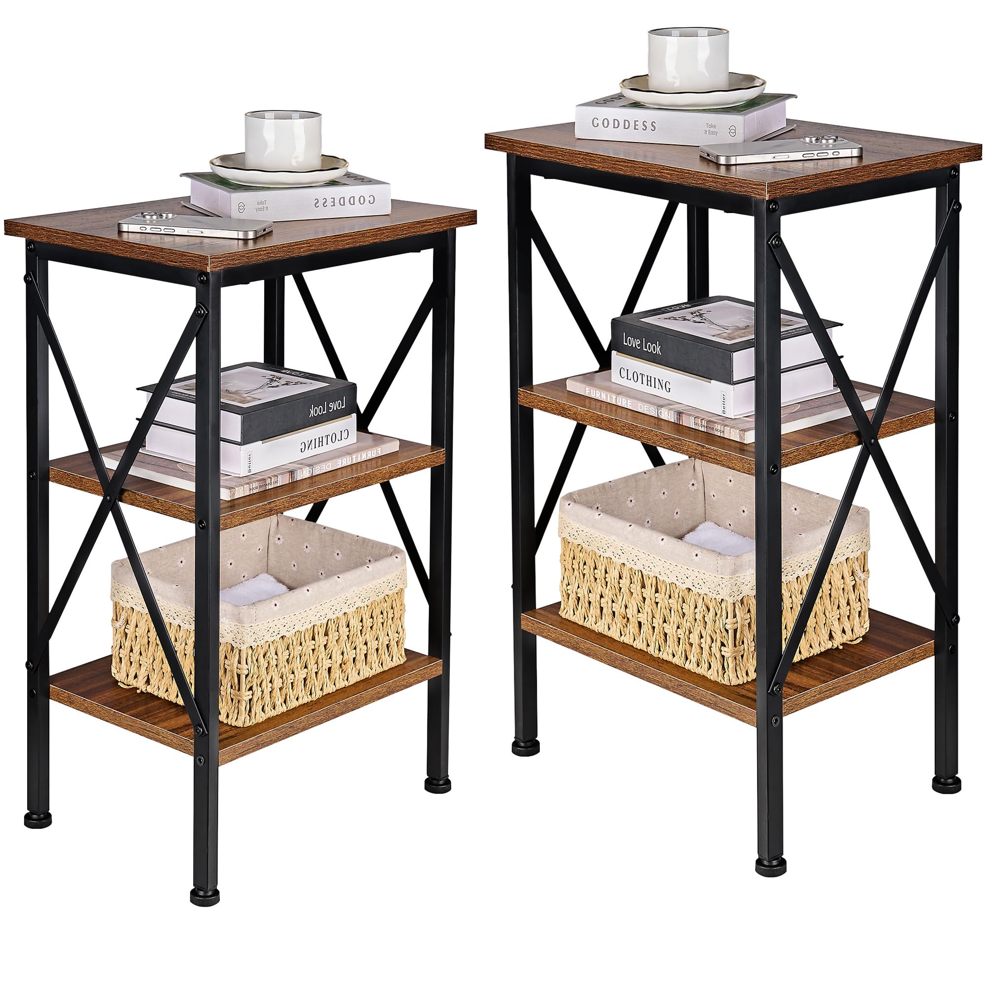 VECELO Modern Nightstands X-Design Side End Table Night Stand with Storage Shelf for Bedroom,Living Room