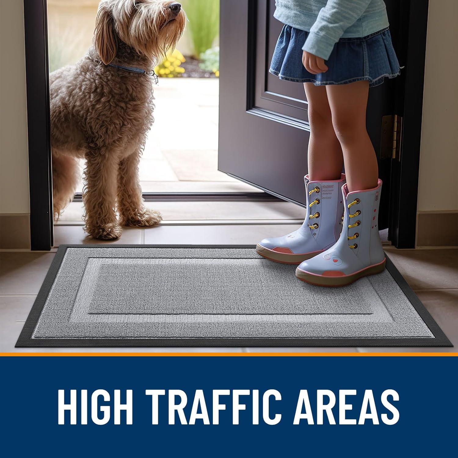 OLANLY Waterproof Front Door Mat - All-Season Indoor/Outdoor Doormat | Sturdy Natural Rubber, 33x21, Silver Gray