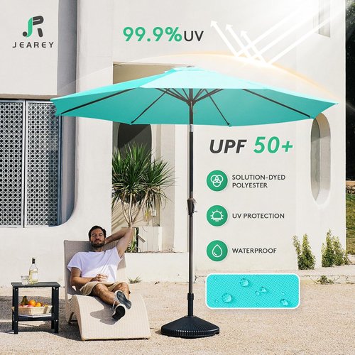 JEAREY 9FT Outdoor Patio Umbrella - Push Button Tilt & Crank | UV Protection, Waterproof - Peacock Blue