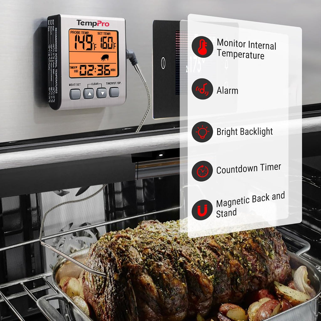 TempPro Digital Meat Thermometer - Accurate BBQ Cooking Tool with Backlight & Timer | Ideal for Smoker, Oven, Baking