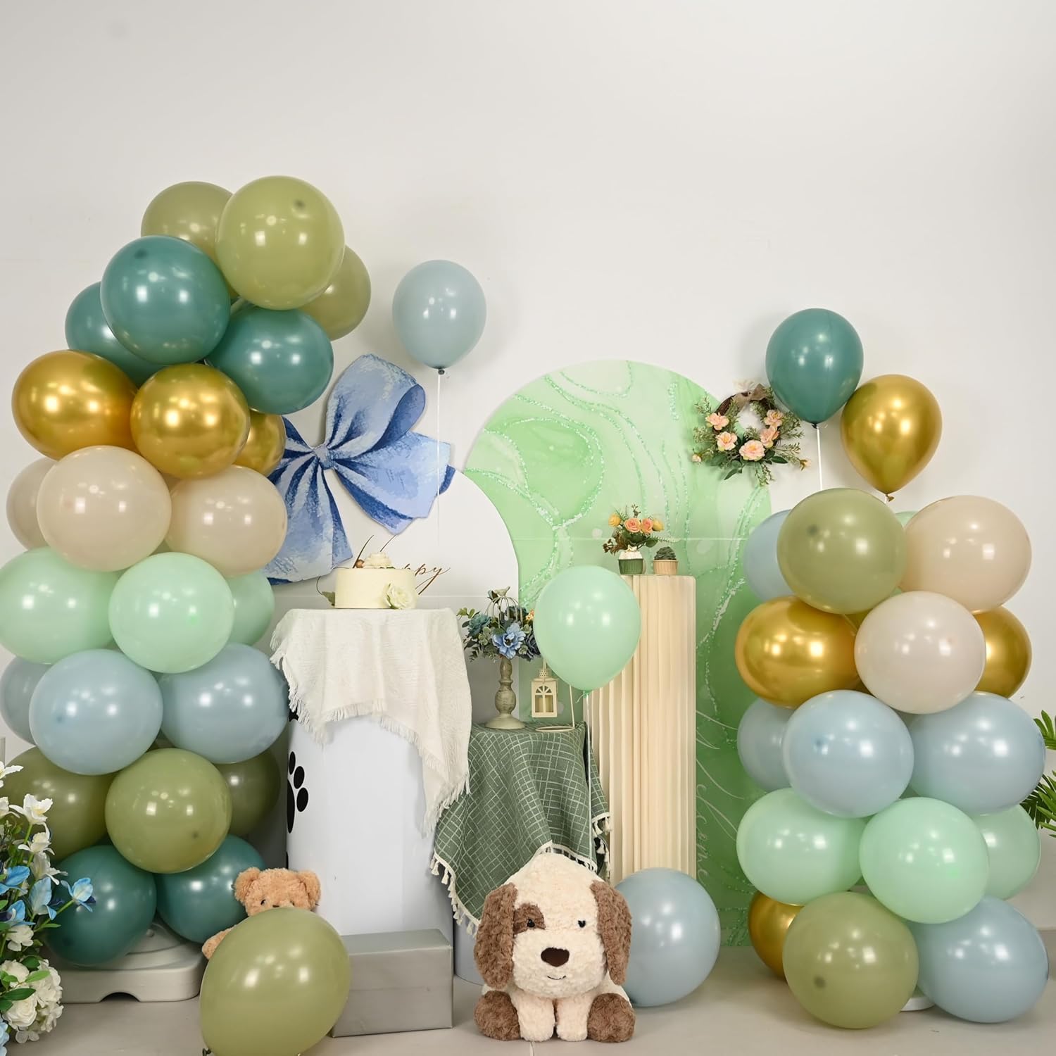 Sage Green & Blue Balloons - 60 PCS 12 Inch Dusty Green, Blue, Sand & Gold for Baby Shower | Wedding Decor