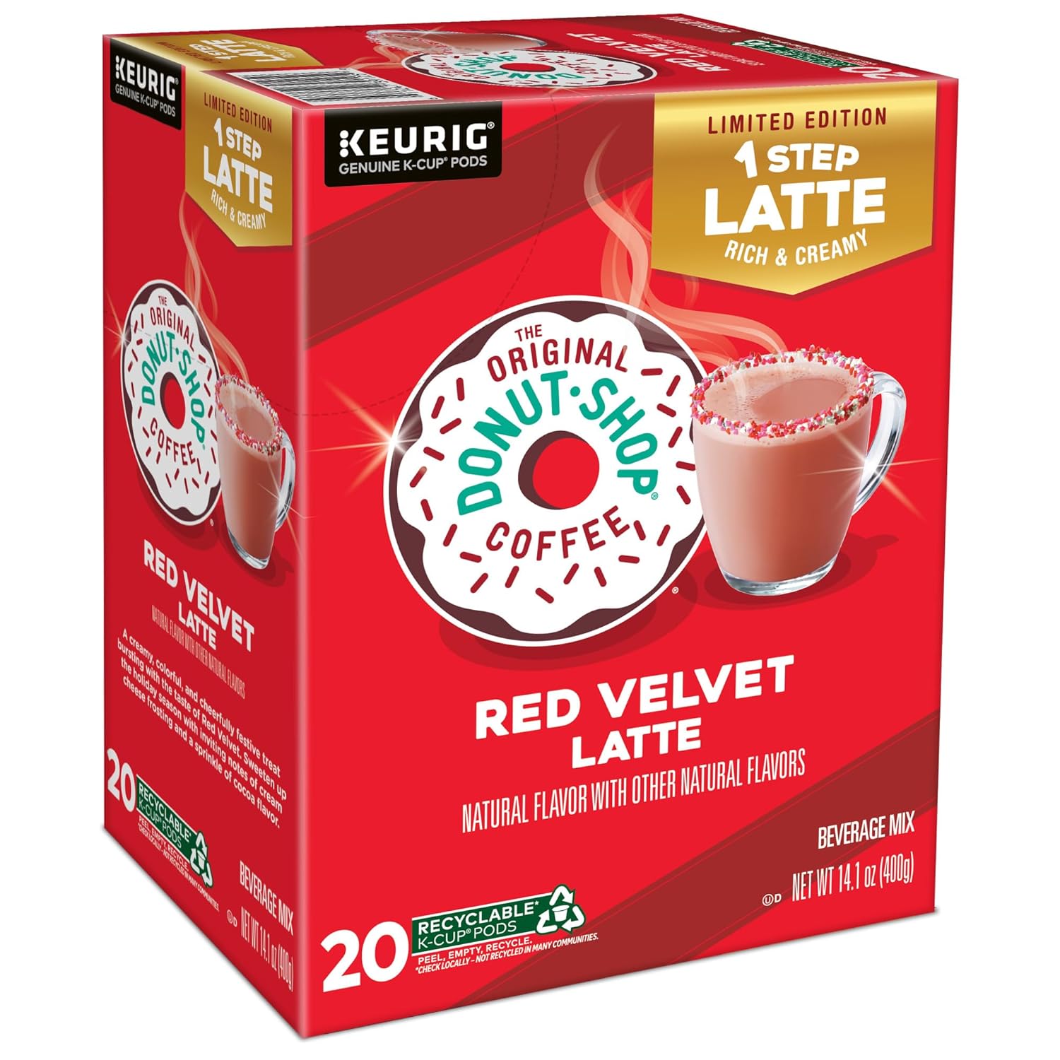 Original Donut Shop Red Velvet Latte K-Cup Pods - One-Step Brewing, 20 Count