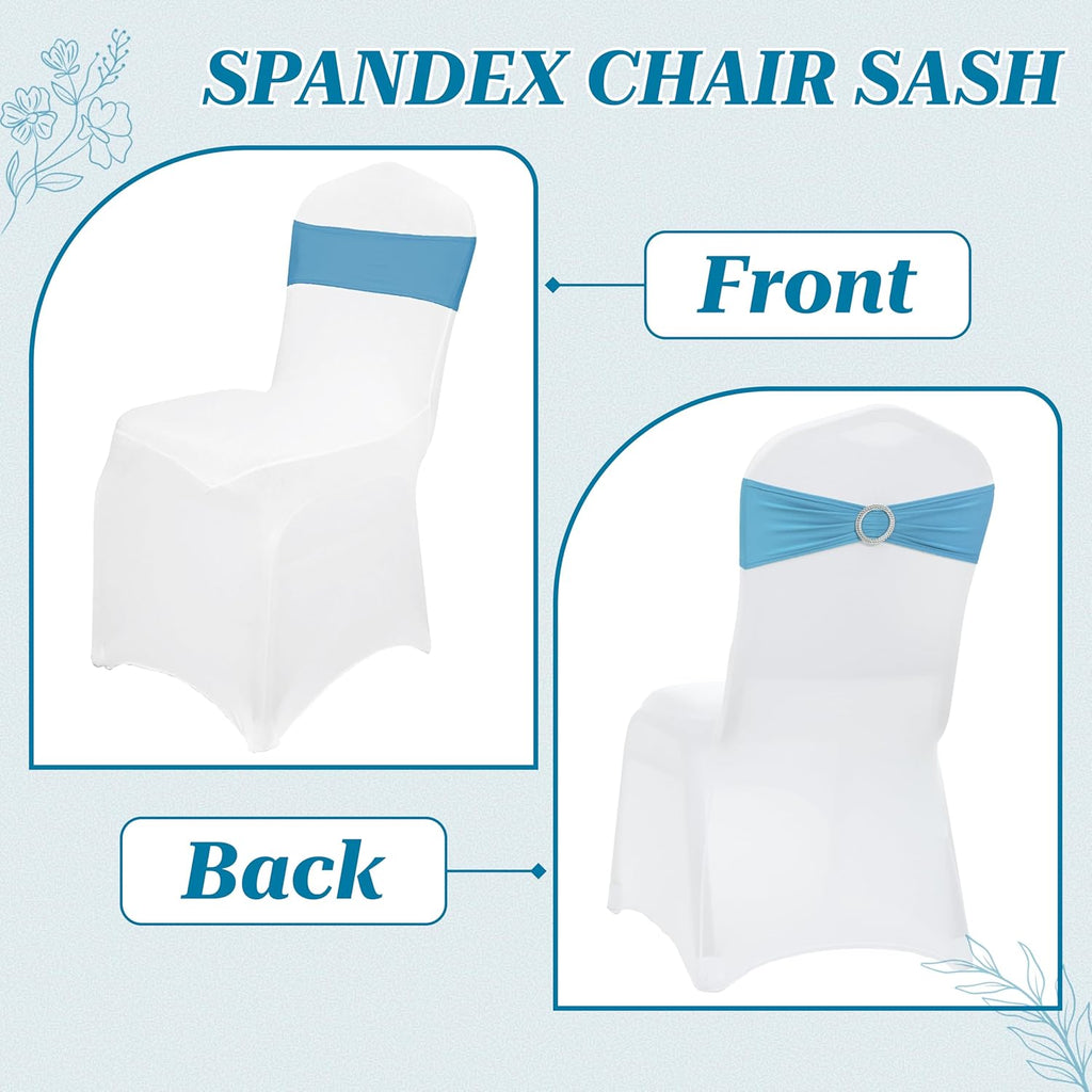 MDS Premium Spandex Chair Sashes - Stretchy Bow Covers with Buckle Slider | Universal Fit for Weddings & Events - Blue (Pack of 10)