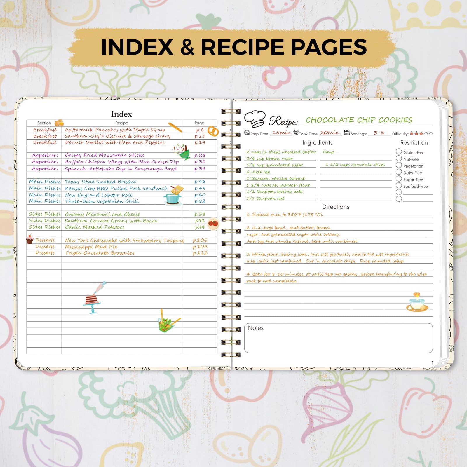 SKYDUE Blank Recipe Book to Write In Your Own Recipes, 8.5" x 11" Hardcover Recipe Journal with 140 Pages and Category Tabs