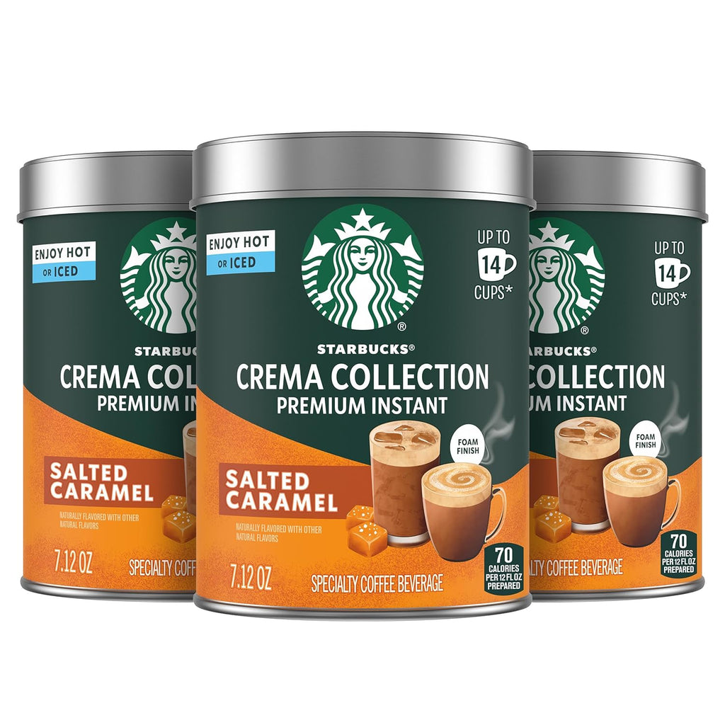 Starbucks Crema Collection Instant Coffee - Premium Salted Caramel Flavor | 100% Arabica Beans, 3 Tins (7.12 Oz Each)