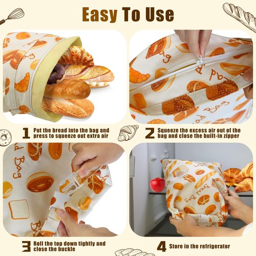 2 Pack Beeswax Bread Bags for Homemade Bread, Sourdough, Reusable Bread Bag XL Eco-Friendly Fresh Food Storage with Buckle & Zipper, Moisture Lock, Keeps Bakes Fresh Longer