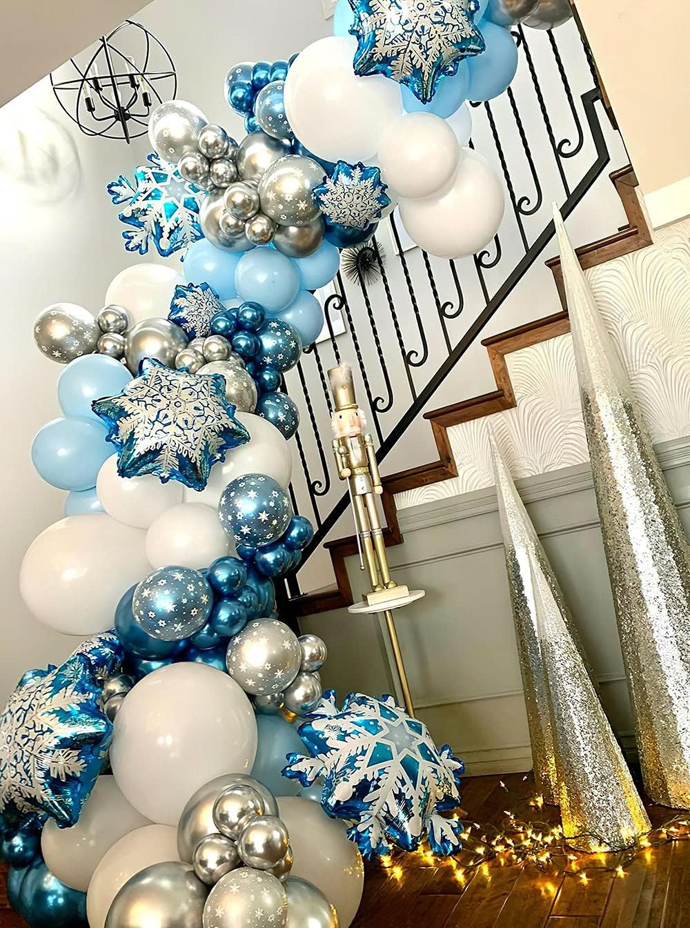 Snow Queen 132PCS Metal Balloons - Double Layer Snowflake Garland Kit for Winter Wonderland Parties